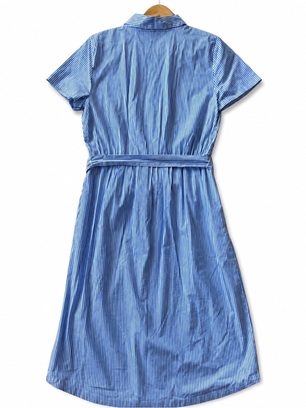 J. Crew Women’s Blue/White Striped Button-Front Midi Dress, Tie Waist, Size 8 - Picture 2 of 4